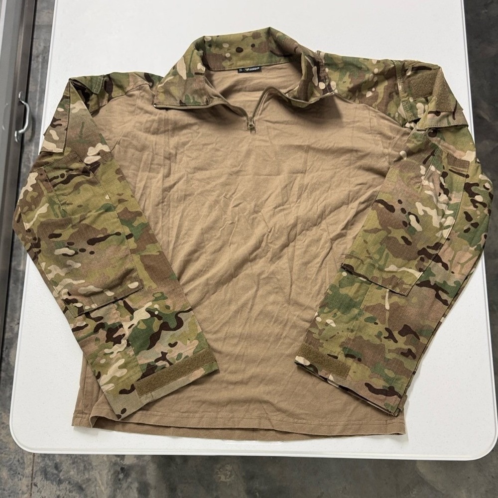 Voodoo Tactical Combat Shirt Mens XL Tan Camo Excellent Quarter Zip Multicam